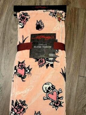 Ed Hardy Oversized Pink Plush Throw